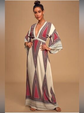 Lulus NWT montecito cream print maxi dress